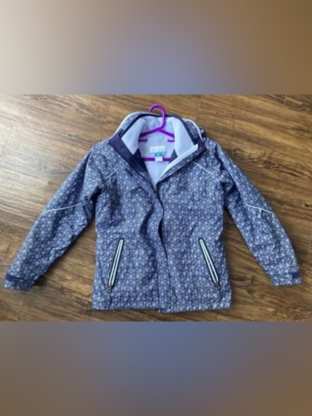 Columbia Blue Floral Kids' Waterproof Jacket with Removable Fleece Lining